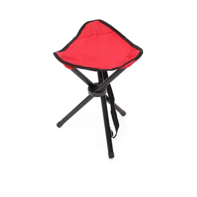 (Red) Tri-Leg Stool Folding Camping Bench Portable Fishing Chair for Camping