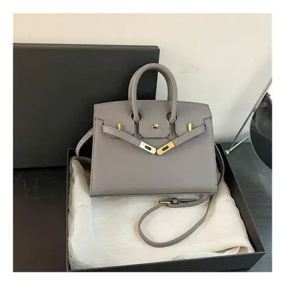 (Gray large) Fashionable lock Birkin bag hand-held shoulder crossbody bag