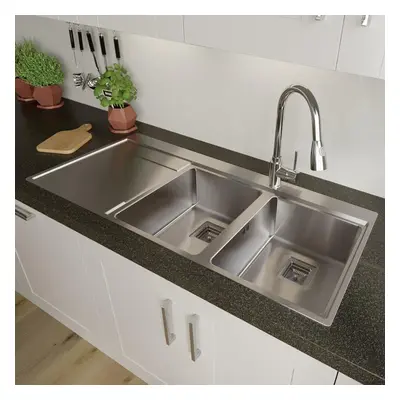 Kitchen Sink Bowl Square Inset Stainless Steel Left Hand LH Drainer Overflow