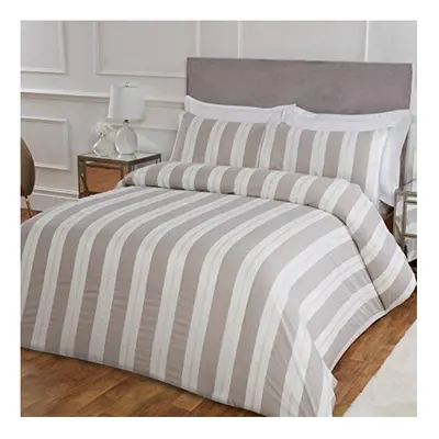 Sleepdown Glitz Stripe Luxury Lurex Jacquard White Mink Easy Care Soft Cosy Duvet Cover Quilt Be