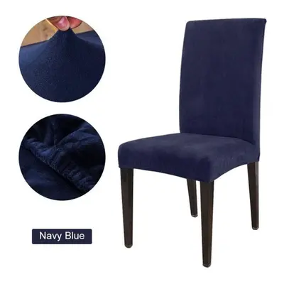 (navy blue, 6PCS) Nordic Style Flannel Elastic Anti -dirty Chair Cover Spandex For Hotel Home Pa