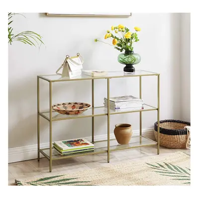 Glass Console Table Modern Gold Shelving Unit Side Metal Hallway Display Cabinet