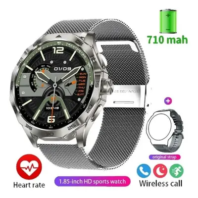 (silver, mesh belt) New Smart Watch Mah Big Battery Men Sports Fitness Tracker 1.85 Inch Ultra H