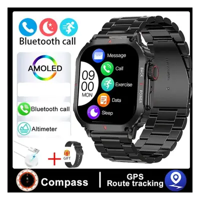 (black, Silicone + steel belt) New Sport Rugged Military Smart Watch Men Ftiness Watches Ip68 Wa