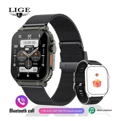 (black, Mesh belt) LIGE Recording Function SIRI Dial Smart Watch 600MAH Large Battery TWS Music 