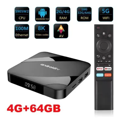 (4G 64GB US Plug) Bluetooth 5.2 Atv Android Smart Tv Box 4gb 64gb Av1 S905w2 Quad Core 2.4g&5g D