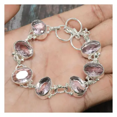 (pink, Inches) Pink Kunzite Gemstone Handmade Sterling Silver Jewelry Bracelet For Her