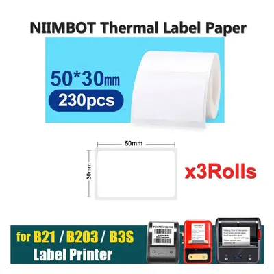 (as the picture, 50x30mm 230pcs) 3rolls Niimbot B21 B3s B1 White Label Sticker 30x20mmx320pcs Th