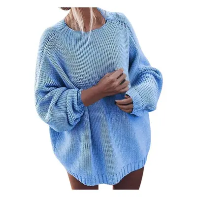 (blue, L) Sweaters For Women Jumpers Korean Knitwear Long Sleeve Large Knitted Sweater Pullover 