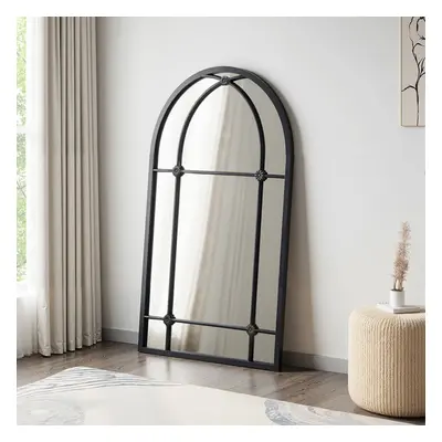 Arched Wall Hanging Metal Windowpane Mirror Home Decoration