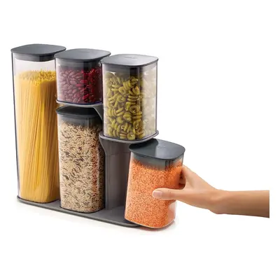 (Grey, Plastic) piece Podium Airtight Kitchen Food Storage Jar Container Set with Stand, Grey