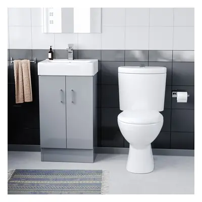 Nes Home 450mm Freestanding Basin Vanity Unit Steel Grey, Close Coupled Toilet