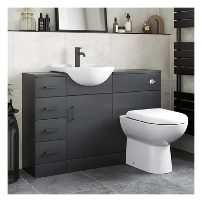 Alpine Black Toilet & Basin Vanity Unit Combination with Drawer Unit 1165mm