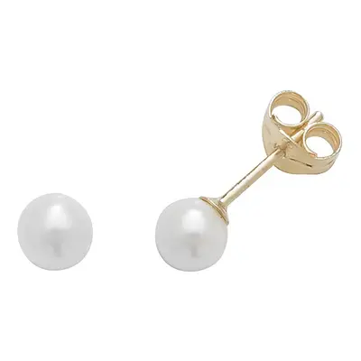 9ct Yellow Gold 4MM White Simulated Pearl Stud Earrings