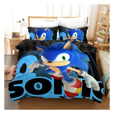 (King-240x220cm, 20) Sonic Kids Single Double Bed Linen 3D Duvet Cover Set