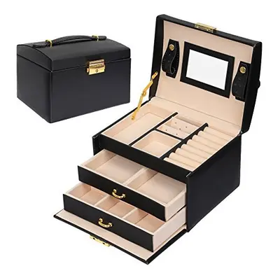 Meerveil Jewellery Box, Jewellery Oganiser, Three Layers PU Leather Jewelry Storage Box with Mir