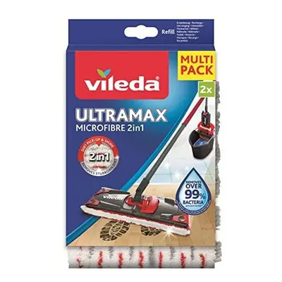 Vileda Flat Mop Refill, Microfibre, White/Red, Count (Pack of 1)