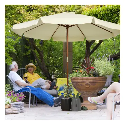 Outsunny Garden Parasol Patio Umbrella with Ruffles and Wooden Pole Beige