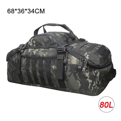 (80L Black Multicam) Men Army Sport Gym Bag Military Tactical Waterproof Backpack Molle Camping 