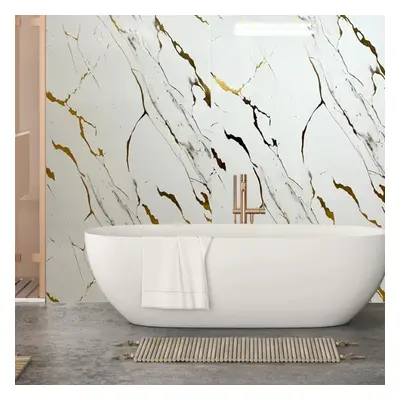 Gold White Marble 1m x 2.4m x 10mm Wet Wall Panels, 2.4m Long Shower Panels Bath Panels