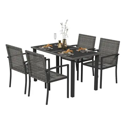 Outsunny Rattan Garden Furniture for 4, Dining Table and Chairs, Grey