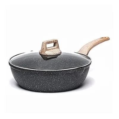 CAROTE Saute Pan with Lid, Non Stick Induction deep Frying pan with Lid for All Hobs, 24cm/2.8 L