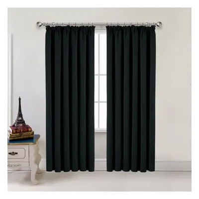 (Black, 90" x 72") Thermal Curtains Blackcout Pencil Pleat Curtain