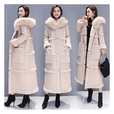 (ivory, M) Women Winter Casual Warm Parka Jacket Solid Outwear Coat Fur Overcoat