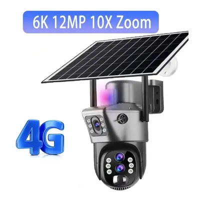 (6K Cam 10xZoom) Solar Camera 4g Sim Card Outdoor Surveillance 6k Three Lens Digital Zoom Wirele