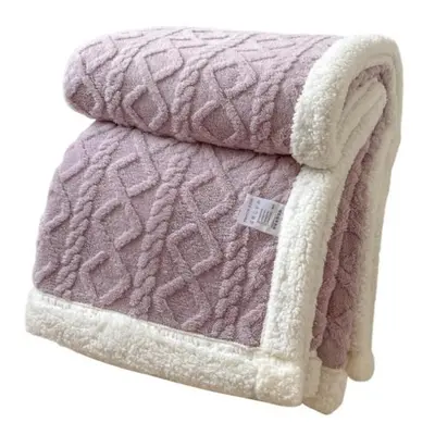 (purple, 2x2.3m) Winter Thickened Blanket Double-sided Fluff Plush Double-layer 3D Jacquard Soli