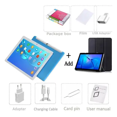 (Blue) 10.1 Inch Android Tablet Pc Mobile Phone SIm Card 4G 3G Android Tablet Octa Core Tablet P