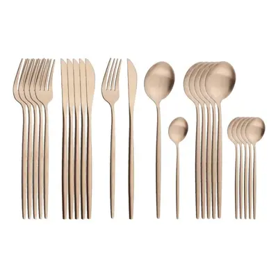 (rose gold) 24pcs Gold Matte Cutlery Set Stainless Steel Dinnerware Set Silver Knife Fork Spoon 