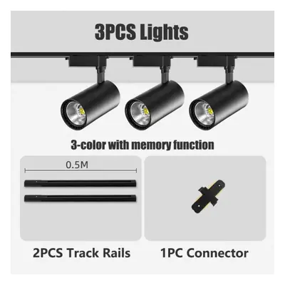 (black, 20W Colors) (3pcs Lamps+1m Rail) Full Set Led Track Lights 220v 12/20/30/40w Cob Track L