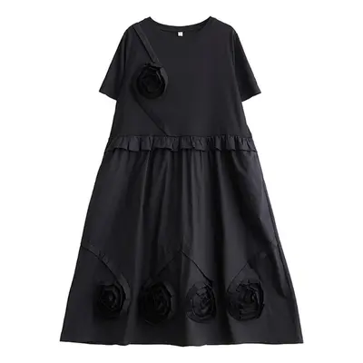 (black, One Size) Xitao Three-dimensional Decoration Flounced Edge Dresses Zy8668