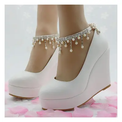 (white, 37) Fashion Platform Wedges Pumps Shoes For Women Spring Wedges Heels Women Wedding Shoe