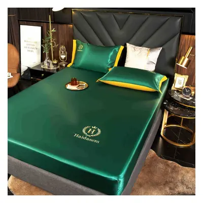 (green, 150*200cm) Summer Luxury Imitated Satin Silk Bed Sheet Solid Color Bedding Mattress Cove