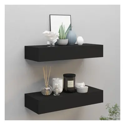 vidaXL 2x Wall-mounted Drawer Shelves Black MDF Floating Cabinet Wall Shelf