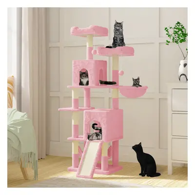 (Pink) 158cm Cat Tree Cat Tower, Multi Level Cat Scratching Post with Condos, Ladders