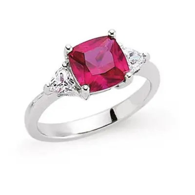 (M) Ruby Ring Engagement Ring Sterling Silver Platinum Plated Dress Ring