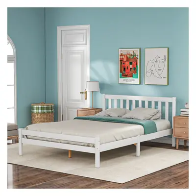 (White) x cm Double Bed 4ft6 Solid Wooden Bed Frame