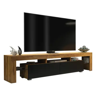 ((Matt Doors) - Oak & Black) TV Unit 200cm Gloss Doors - Mex Furniture