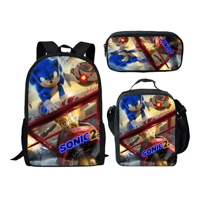 (9) Sonic Piece School Bag Lunch Bag Pencil Case Kids Set