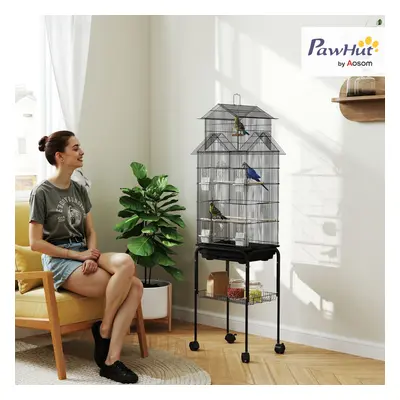 PawHut Metal Bird Cage w/ Perch, Food Container, Handle, for Finch, Canary