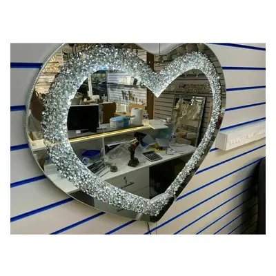 80x70cm Led Light Heart Shape Crushed Crystal Diamante Wall Mirror