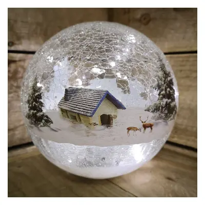 15cm Festive Christmas Crackle Effect Glass Lodge Scene LED Light Ball