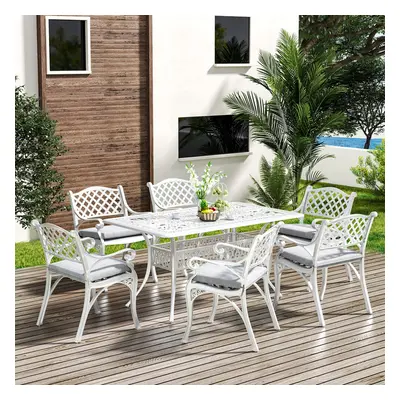 (White) Set of Retro Garden Bistro Set Cast Aluminum with Cushions