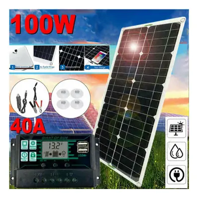 100W Solar Panel Kit 12V Battery Charger 40A Controller Caravan Boat Car Camping