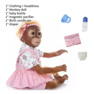 (Pink) Monkey Silicone Reborn Doll Cotton Toys Simulation In Clothing Blue Pink Gift