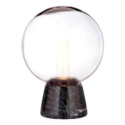 Contemporary Globe Lamp With Black Marble Base, Contrasting Bedside Table Light, Versatile Moder