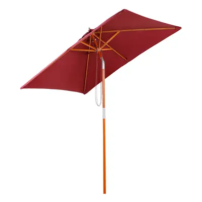 Outsunny Wooden Patio Umbrella Market Parasol Outdoor Sunshade Ribs Wine Red